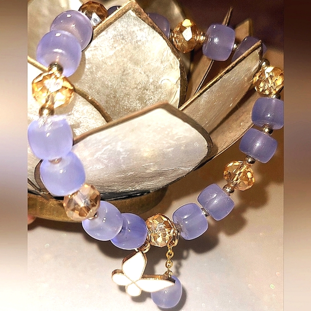 *3 for $15* MIX 3 /  Purple beaded white butterfly bracelet